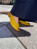 Flad gul ballerina med peep toe og slingback