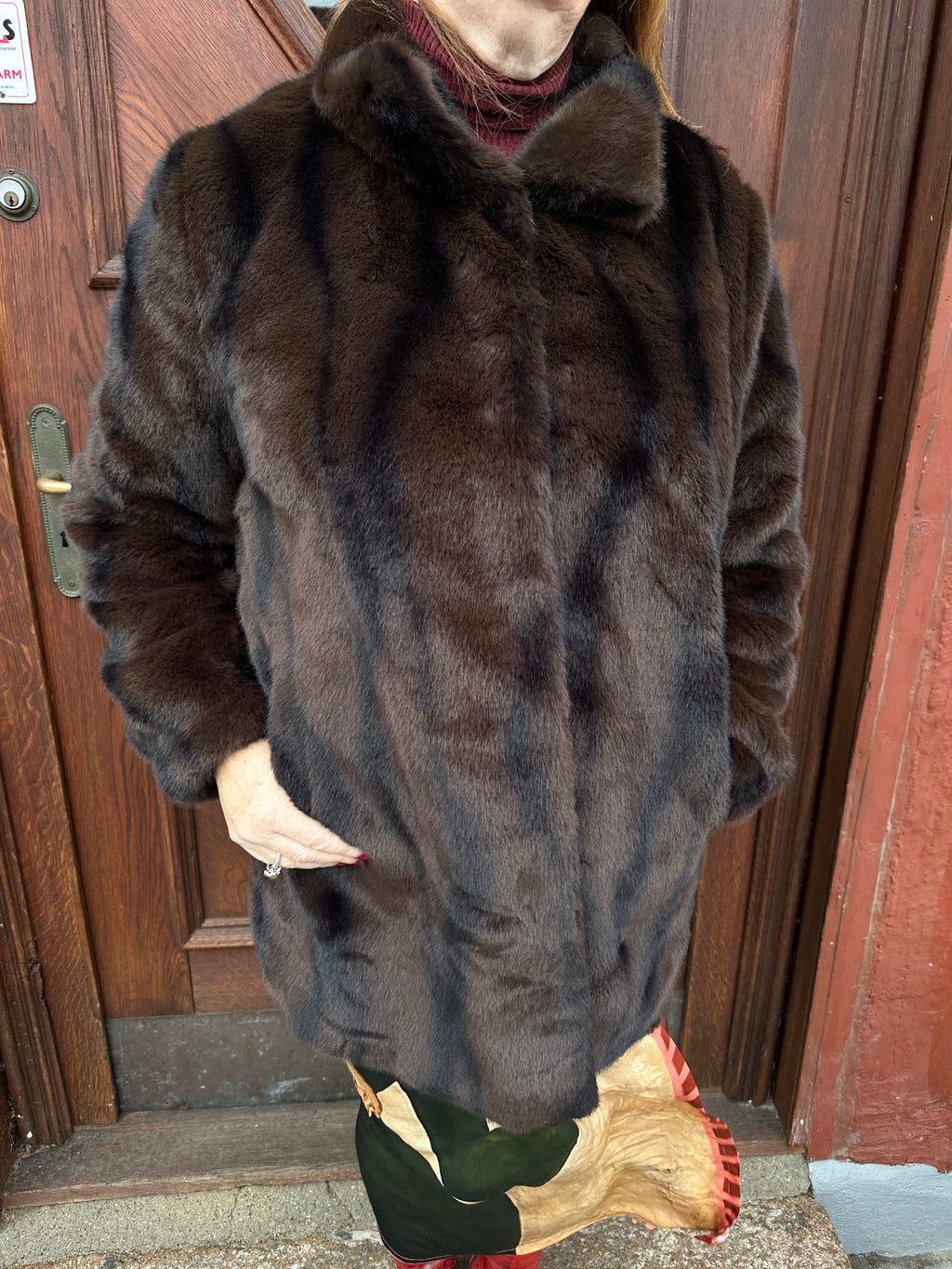 Chokoladebrun faux fur frakke