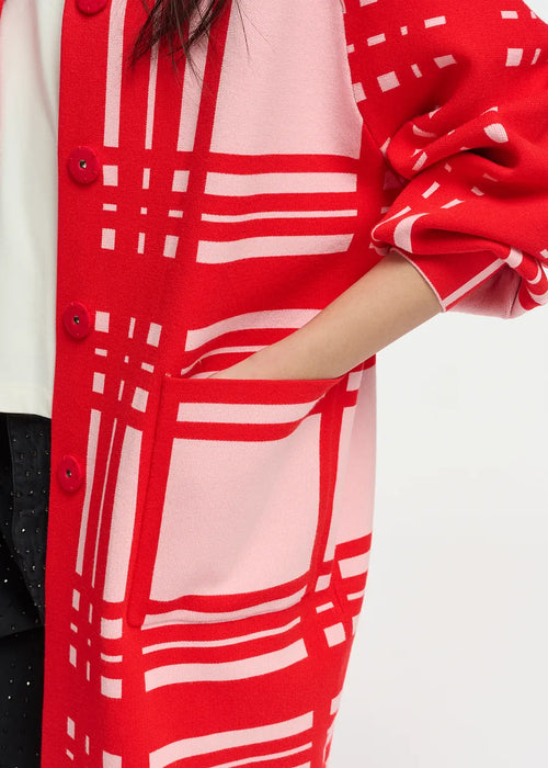 Essentiel cardigan med rødt tern